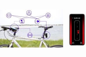 Survue's system works with on-bike gadgetry that can connect to your cellphone or issue audio warnings as a standalone system. Photo: Survue